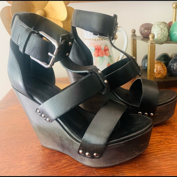 AllSaints Rotchko Wedge Sandals in Black Leather - Picture 5 of 11